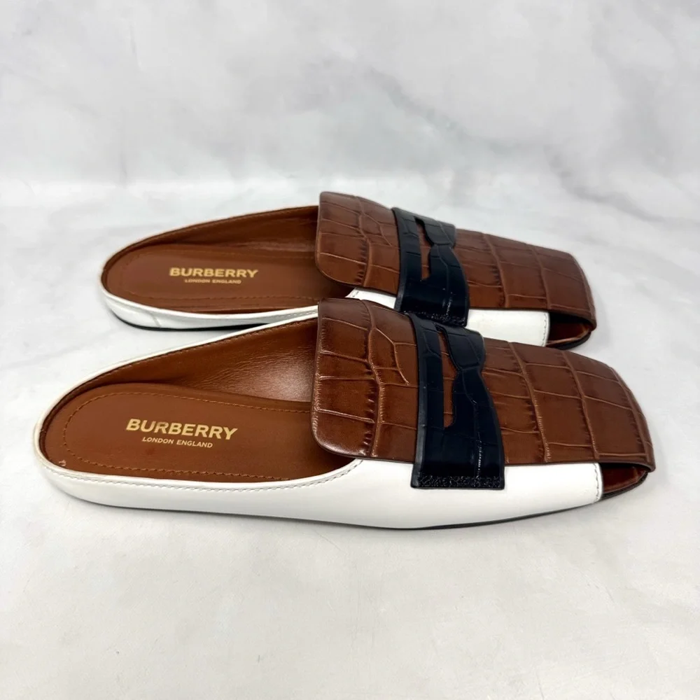 Burberry Beckswalk Leather Croc Backless Slide Mule Loafer Flat Shoes Colorblock